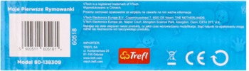 Tył niebieskiego opakowania Trefl Vtech Baby Moje Pierwsze Rymowanki, z kodem kreskowym i polskim opisem.