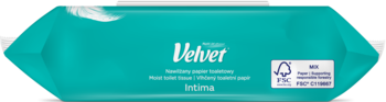 Velvet Intima nawilżany papier toaletowy 2w1, 48 sztuk, tealowe opakowanie z aloesem, spłukiwalny, z przodu.
