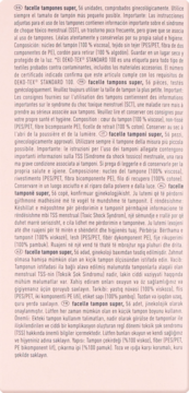Ulotka informacyjna tamponów Facelle Super, wielojęzyczny opis produktu, skład i ostrzeżenia TSS na beżowym tle.