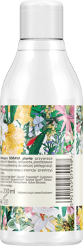 Tył butelki Soraya Plante esencji tonizującej 200 ml, z kwiatową etykietą, kodem kreskowym.