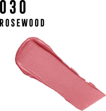 Próbka pomadki Max Factor Colour Elixir Rosewood: satynowy różowo-brązowy odcień z delikatnym połyskiem.
