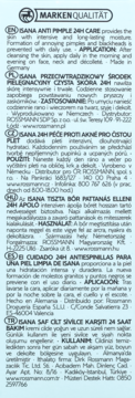 Etykieta Isana Anti Pimple 24h Care, kremu nawilżającego, z opisem i instrukcjami w wielu językach.