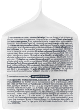 Tył białego opakowania podpasek higienicznych z bawełny organicznej, widoczny opis produktu.