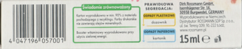 Tył opakowania Alterra Triple Vitamin Booster: barcode, polskie opisy, witaminy C, E, F, 15ml.