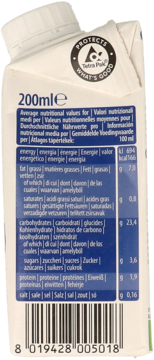 Tył białego kartonu organicznego kremu ryżowego 200 ml, z niebieską tabelą wartości odżywczych i kodem.