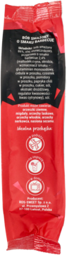 Tylna strona czerwono-czarnego opakowania BÓB CHIPS o smaku barbecue z informacjami o składzie.