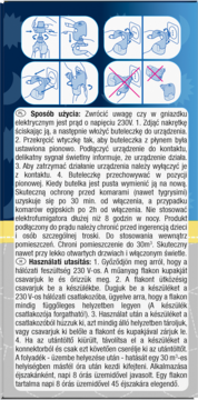 Tył opakowania Raid z płynem owadobójczym, polska i węgierska instrukcja użycia oraz diagramy montażu.