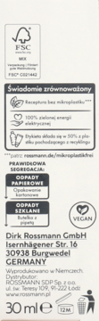 Tył białego opakowania serum do twarzy Isana Vitamin C, z logo FSC, informacjami o składzie i recyklingu.