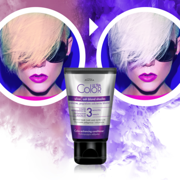 Ultra Color silver-ash blend shadder, koloryzująca odżywka zmieniająca żółty blond na srebrny, widok tubki.