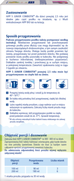 Strona z instrukcjami HIPP 5 JUNIOR COMBIOTIK: opis zastosowania, przygotowania i dawkowania dla dzieci.