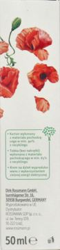 Tył opakowania kremu Alterra Vital 50ml z grafiką maków, opisem ekologicznego pochodzenia i danych producenta.