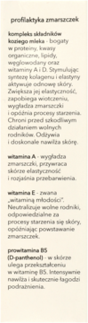 Opis kremu: profilaktyka zmarszczek z kozim mlekiem, witaminami A, E, D i pantenolem dla jędrnej skóry.