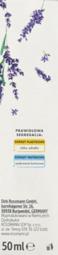 Opakowanie kremu Alterra 24h z lawendą, widok z tyłu. Szczegóły recyklingu i dane kontaktowe Rossmann.