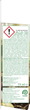 Tył opakowania Air Wick Elektryczny zapach Drzewo Sandałowe i Wanilia. Widoczny symbol ostrzegawczy, 19 ml.