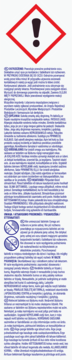 Etykieta tabletek Corega Max do protez zębowych, z piktogramem ostrzegawczym i symbolami utylizacji.