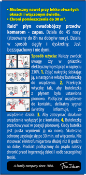 Etykieta Raid płyn owadobójczy przeciw komarom: opis cech produktu, instrukcja użycia z ilustracjami.