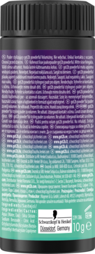Tył czarnego opakowania pudru Got2b Powder'ful Volumizing. Widoczne instrukcje, składniki i waga 10g.