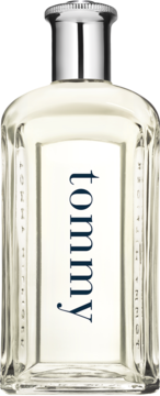 Woda toaletowa Tommy Hilfiger Tommy, drzewny zapach, w szklanej butelce z widocznym napisem "tommy".