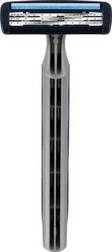 BIC Flex 3 Classic maszynka do golenia z 3 ostrzami i nawilżającym paskiem, widok z przodu, szara rączka.