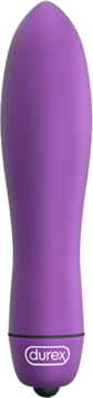 Fioletowy masażer Durex Intense Delight Bullet, gładki, podłużny kształt, z logo Durex na dole.