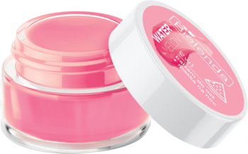 Bielenda Lip Care Sleeping Mask Watermelon, otwarty r&oacute;&#x17c;owy balsam w szklanym słoiczku z białą nakrętką obok.