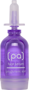 Fioletowa butelka serum do twarzy Skincyclopedia Polyglutamic Acid, z białym aplikatorem, widok z przodu.