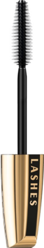 Złoty tusz L'Oréal Volume Million Lashes z czarną, rozłożystą szczoteczką millionizer, widok z przodu.