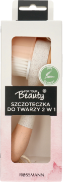 For Your Beauty Szczoteczka do twarzy 2w1 (100% biomasa) w pudełku, widok beżowego pędzla i głowicy.
