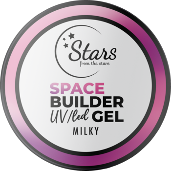 Okrągły słoik Stars Space Builder Gel Milky, mleczny żel budujący UV/LED 3w1 do stylizacji paznokci.