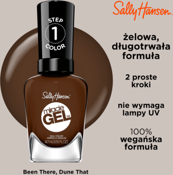 Sally Hansen Miracle Gel 200 Been There, Dune That, brązowy lakier do paznokci w butelce, żelowa formuła bez UV.
