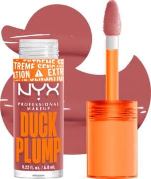 NYX Duck Plump Nude Swings, błyszczyk powiększający, widok otwartej butelki z wyjętym aplikatorem.