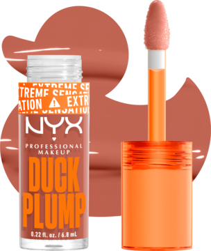 NYX Duck Plump, brzoskwiniowy błyszczyk powiększający usta, otwarta tubka z widocznym aplikatorem.