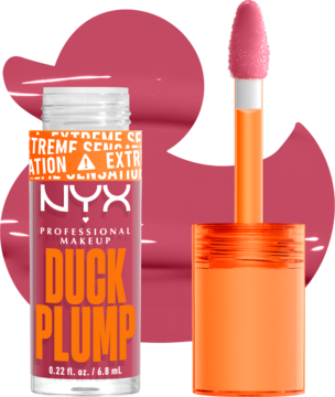 Otwarty błyszczyk NYX Duck Plump w odcieniu brudnego różu, z aplikatorem i widocznym logotypem marki.