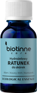 Preparat do skórek Biotinne Core Hydrożelowy RATUNEK, granatowa butelka z białą nakrętką, widok z przodu.