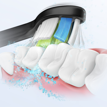 Główka Philips Sonicare W2 Optimal White sonicznie czyści zęby, z białym i kolorowym włosiem, dla bielszych zębów.