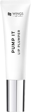 Biały balsam powiększający usta AA Wings of Color Pump It, widok z przodu, srebrna nakrętka.