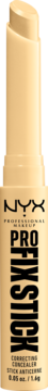 NYX Pro Fix Stick korektor żółty, częściowo wysunięty ze sztyftu, widok z przodu.