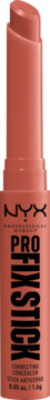 NYX Pro Fix Stick w kolorze apricot, korektor w sztyfcie, widok z przodu, z wysuniętym produktem.