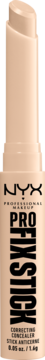 Korektor NYX Pro Fix Stick alabaster, nr 03, pionowo, z lekko odsłoniętą beżową końcówką produktu.