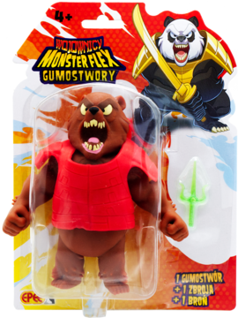 Gumowa figurka Wojownicy Monster Flex Niedźwiedź z wściekłym wyrazem i sztyletem sai, widok z przodu.