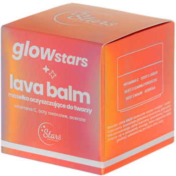 Holograficzne pudełko Glow Stars Lava Balm, oczyszczające masełko z wit. C, widok pod kątem.