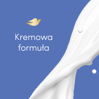 Żel pod prysznic Dove Advanced Care: biała, kremowa formuła na niebieskim tle z napisem i logo.