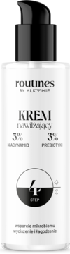 Biały krem nawilżający Alkmie Routines z czarną pompką, widok z przodu, z niacynamidem i prebiotykami.