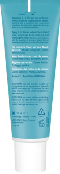 Tył tealowej tubki Bioderma ABCDerm Péri-oral kremu, szczegóły produktu i instrukcje po angielsku/fr.