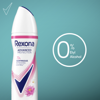 Rexona Advanced Protection antyperspirant spray, biało-różowy, 0% alkoholu, 72h ochrona, widok z przodu.