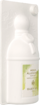 Białe opakowanie Guerlain Aqua Allegoria Harvest Nerolia Vetiver z wytłoczoną butelką i zieloną etykietą.