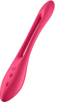 Satisfyer Elastic Joy, różowy, elastyczny wibrator z silikonu, z widocznymi przyciskami, ujęcie z góry.