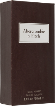 Męska woda toaletowa Abercrombie & Fitch First Instinct 50ml w ciemnobrązowym pudełku z białą etykietą.