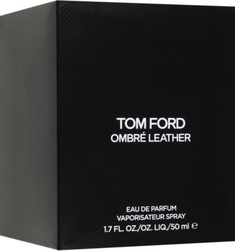 Tom Ford Ombré Leather woda perfumowana unisex, czarne matowe pudełko 50ml, widok z przodu i z boku.