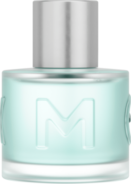MEXX Ice Touch woda toaletowa, butelka z efektem szronu, jasnozielona z literą M i srebrną nakrętką.